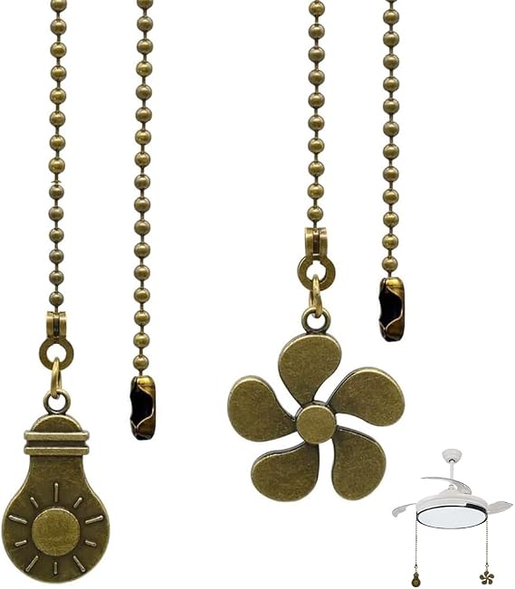 2 Pcs Ceiling Fan Pull Chain 13.6 Inch Pull String Extension Chains Antique Bronze Light Cord Handle Extender with Decorative Pendant for Toilet