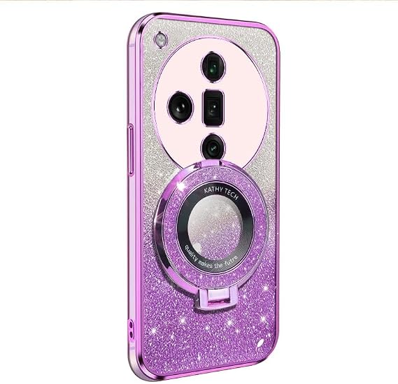 Case Bling Glitter Compatible with OPPO Find x7 Ultra Case Soft TPU + Glitter Paper 2 in 1 Glitter Cute Phone Case Girls with Stand Ring Holder Hybrid Soft Silicone BackCover Shockproof Purple