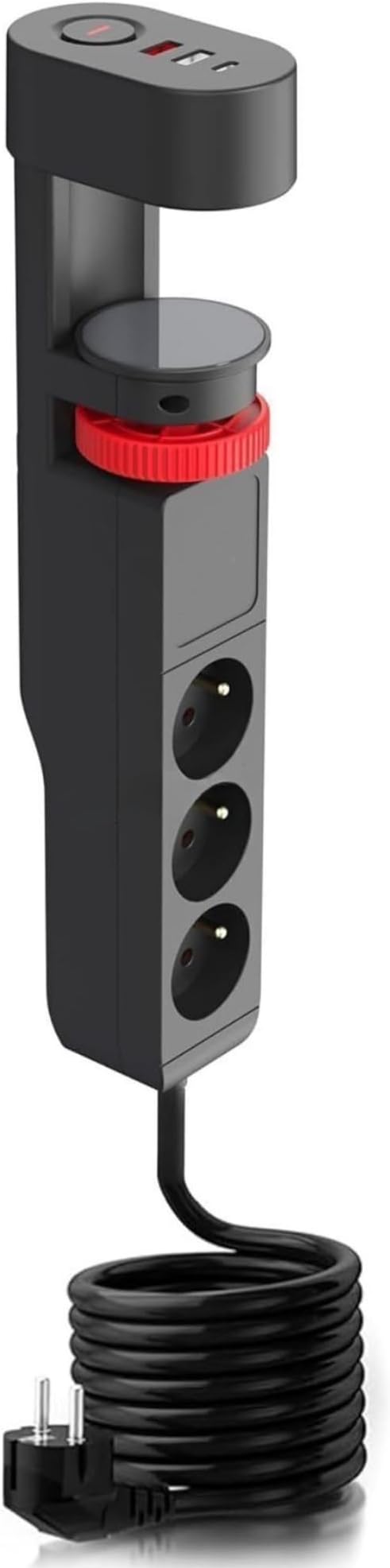 Akım Korumalı Çoklu Priz, 2 Adet USB, 1 Adet Type-C Girişi, Hızlı Şarj Desteği, 2M Kablo Uzunluğu, Masa Kenarı Sabitlenebilir, Tüm Elektronik Cihazlar İçin Kullanıma Uygun 6 Portlu Priz Çoğaltıcı