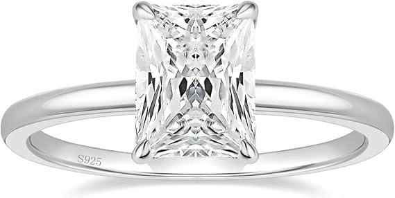EAMTI 3CT 925 Sterling Silver Engagement Rings Radiant Cut Solitaire Cubic Zirconia CZ Wedding Promise Rings for Her Wedding Bands for Women Size 3-11