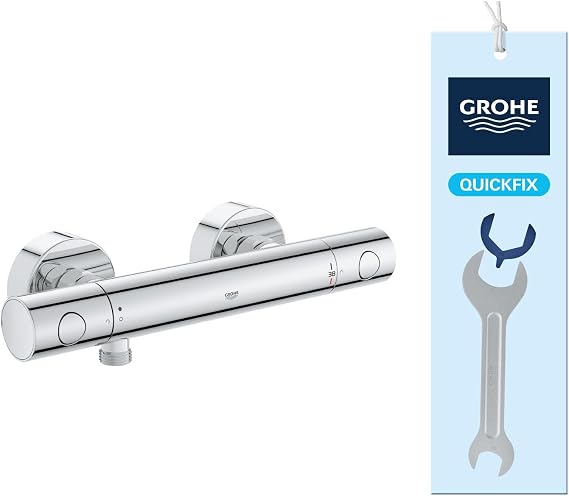 GROHE QuickFix Precision Get-Thermostat, Water Saving Technology and Eco Control Button, QuickSpanner Installation Included, Chrome, 34773000