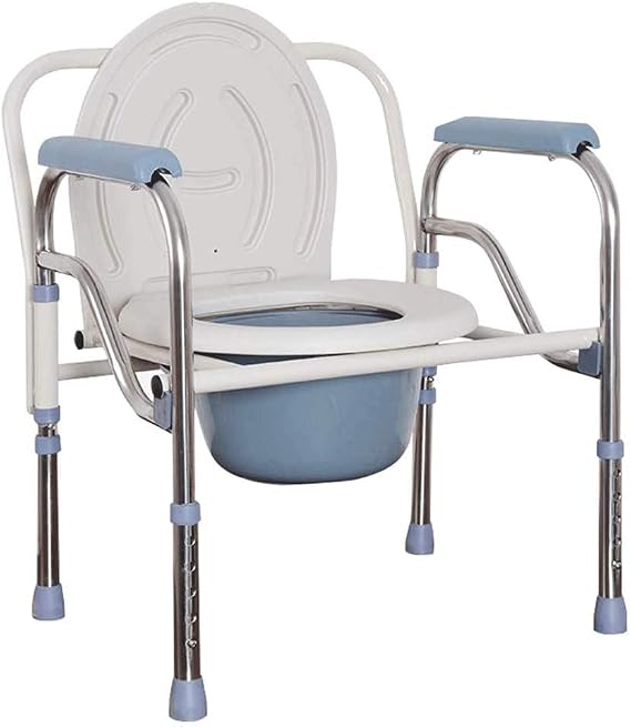Folding Commode Chair, Height Adjustable Stainless Steel Elderly Toilet Chair with Commode Bucket Bath Stool for Pregnant Women And Disabled Bathroom Bedroom