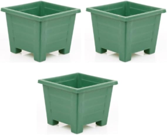 Kare Plastik Balkon ve İç Mekan Saksıları, 0,6 L, 3 Adet, yeşil