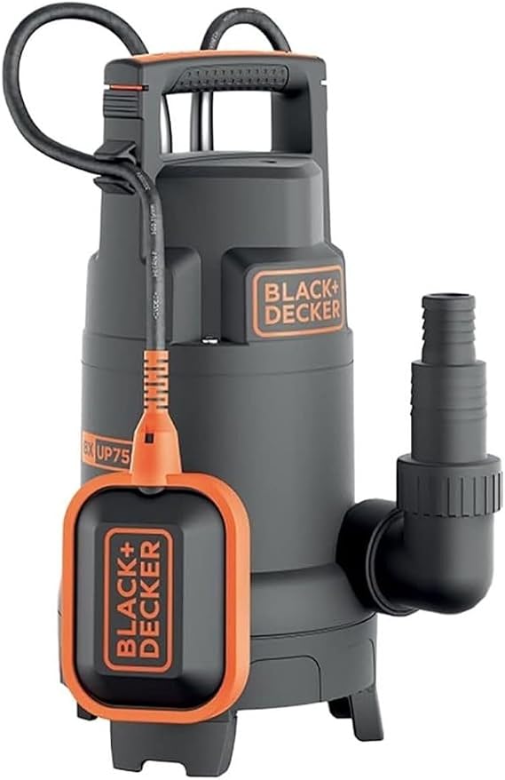 BLACK+DECKER Submersible Pump BXUP750PTE for Clean and Dirty Water (750 W, Maximum flow rate 13,000 l/h, Prevalence max. 8 m) Black