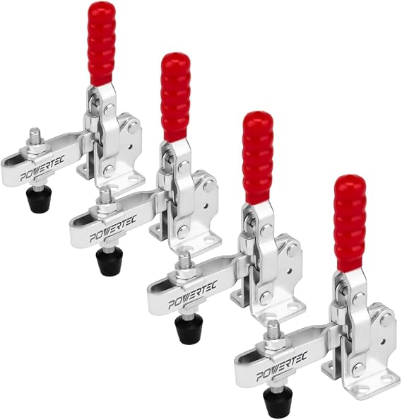 POWERTEC 20335-P2 Quick Release Vertical Toggle Clamp 12130 – 500 lb Holding Capacity w Rubber Pressure Tip, 4 PK