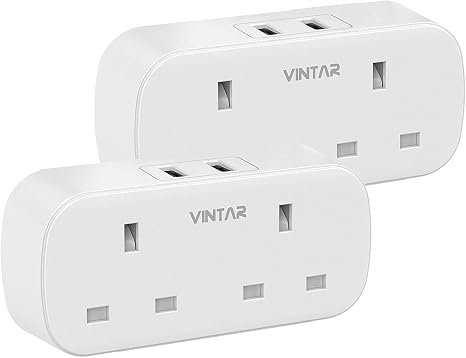 VINTAR Double Plug Adapter uk with 2 USB, 2 Way Plugs Extension Sockets