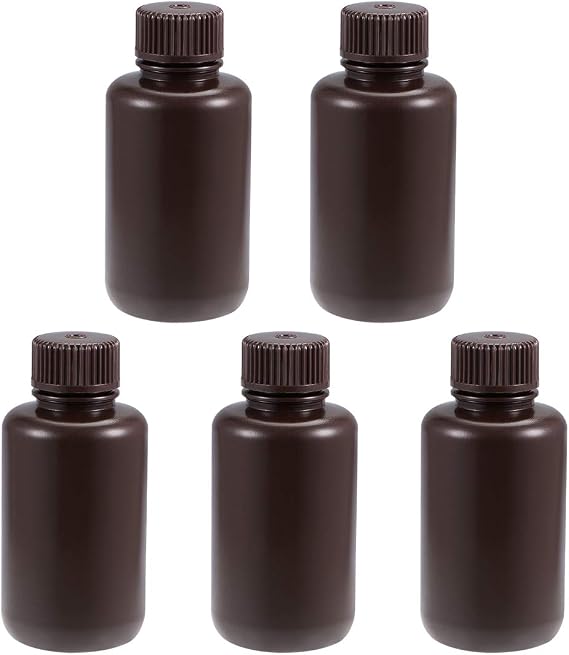 uxcell プラスチックラボ化学試薬ボトル 100ml/3.4オンス 小口サンプル 密封液体保存容器 ブラウン 5個