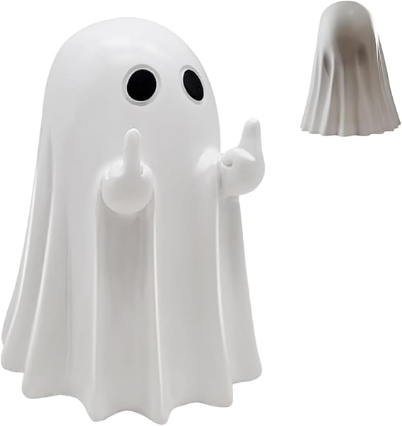 Cute Ghost Statue Resin Figurine Funny Halloween Ghost Ornaments for Table/Bookshelf/Mantel Display (white)
