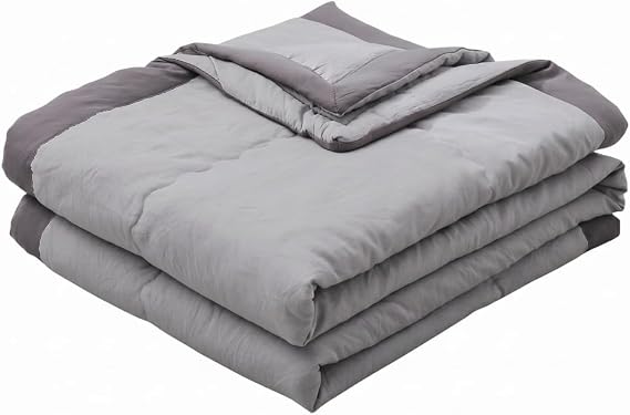 Washed Cotton Comforter 140x200cm – Breathable All-Seasons Duvet for Summer, 140x200cm(Gray)