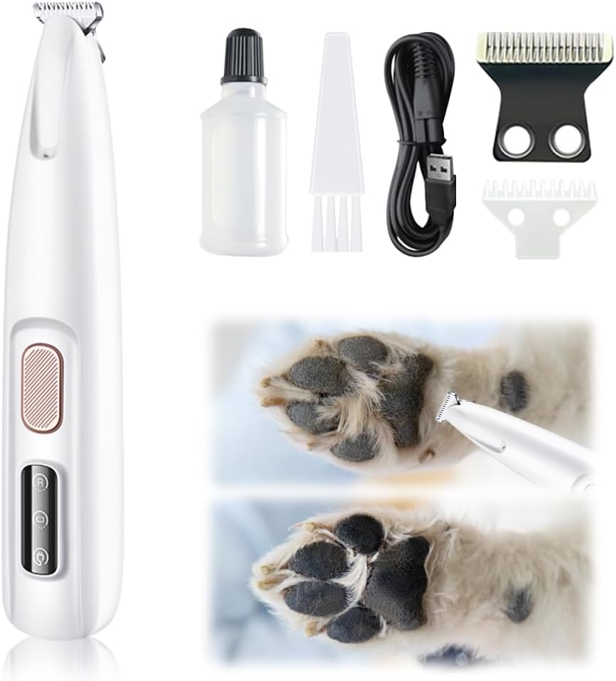 Pet Micro Precision Trimmer, 2025 Upgraded Rechargeable Low Noise Cordless Dog Paw Trimmer with LED Light, Multifunctional Pet Hair Clippers for Paws, Eyes, Ears, Face, Rump (1)