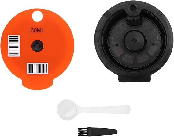 60ml Reusable Coffee Pod, PP Refillable Coffee Pods with Brush & Measuring Spoon, K Style Capsule with 1 Orange Lids, for Home Brewing