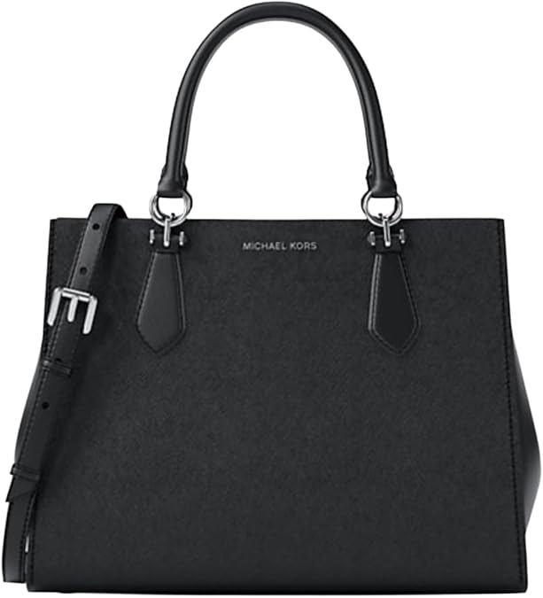 Michael Kors Marilyn Medium Saffiano Leather Satchel Black Silver