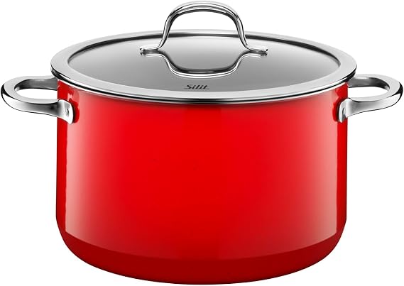 Silit Pot Ø 24 cm Approx. 4.4L Passion Red Pouring Rim Made in Germany Hollow Handles Glass Lid Silargan Functional Ceramic Suitable for Induction Hobs Dishwasher-Safe