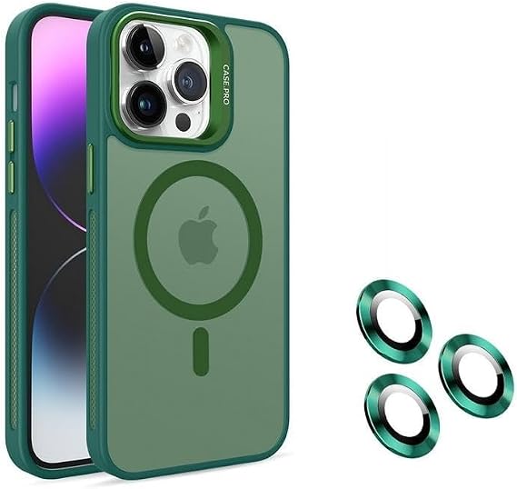Babilden iPhone 12 Pro İçin Kılıf Kamera Korumalı Magsafe İle Uyumlu Kablosuz Şarj Özellikli Mat Şeffaf Renkli Standlı Lens Hediyeli Telefon Kılıfı (Yeşil)