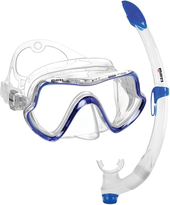 Mares Combo Pure Vision – Adult Snorkelling Set with Silicone Mask, Semi-Dry Breezer Snorkel and Valve, Ideal for Underwater Exploration