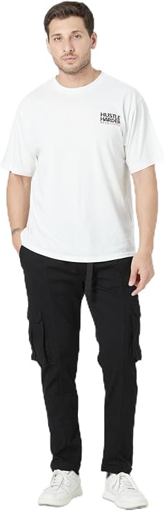 Erkek Kargo Cep Siyah Yandan Cepli Beli Lastikli Regular Fit Pantolon
