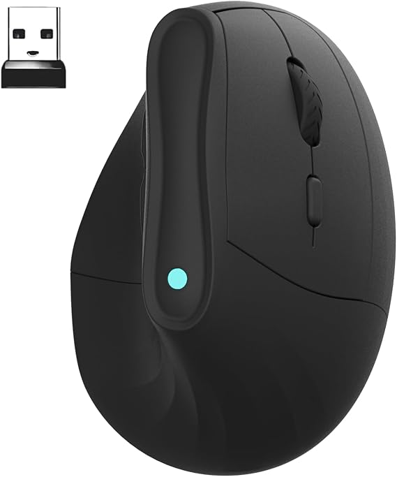 Kablosuz Ergonomik Dikey Fare: 2.4G BT Modu Bağlantılı Şarj Edilebilir Bilgisayar Fareleri, Sağ El için Karpal Tünel Fare, Windows MAC OS ile Uyumlu