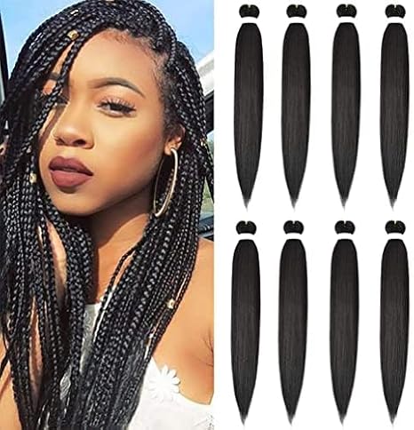 8 Pieces Pre Stretched Braid Hair Extensions 36 Inch 110g Premium Kanekalon Pre Stretched Professional No Itch Hot Water Texture Yaki Train