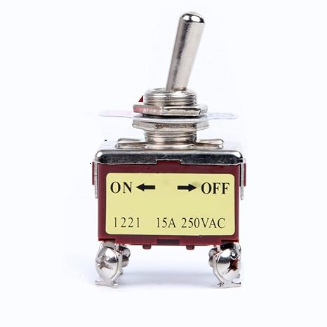 Toggle Switch 250V 15A ON/OFF 4 Iron Pins 2 Position Metal Miniature Rocker Toggle Switch E-TEN-1221 For Marine Boat Truck Vehicles