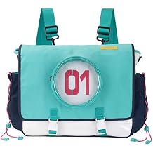 THE UNTAMED Miku Backpack, Large Capacity Shoulder Bag, Turquoise White Navy Colorblock Design, PU and Oxford Cloth Material, 39x10x31 cm