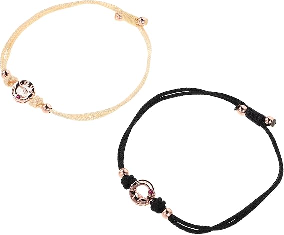 KALLORY Adjustable Vibration Sensing Couple Bracelet Pair with Touch Connection Technology, Woven Alloy and Rope Material Wristbands for Long Distance Relationships and Engagements