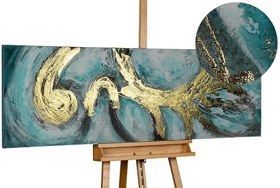 Kunstloft Acrylic painting | 100% HANDPAINTED | 59x20inches | Framed wall art 'Enigma' | Abstract | Turquoise White | Painting on canvas