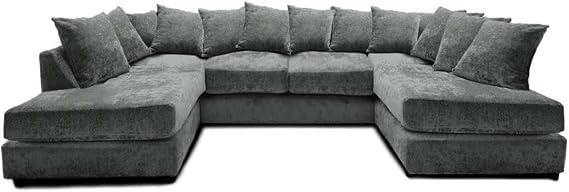 U Shaped Couch - Modern Chenille Fabric 6 Seater - Sectional Sleeper Sofa - Sectional Corner Suites with Moveable Chaise - Modular Sofas and Couches for Living Room Indoors (Grey, Scatter back)
