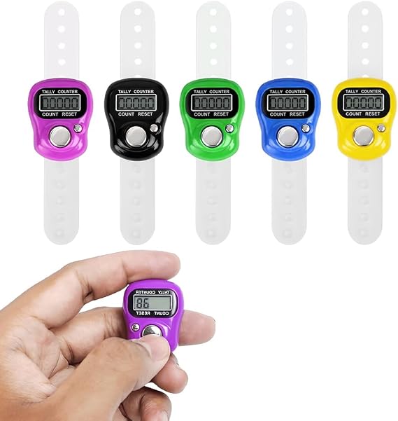 OBD 3x Tasbeeh Finger Counter Ring Electronic with Digital Display Adjustable Strap Click Tally Counter for Islam Muslim Prayer Zikr Golf Scoring Knitting Crochet & Stitch Counting Assorted Color