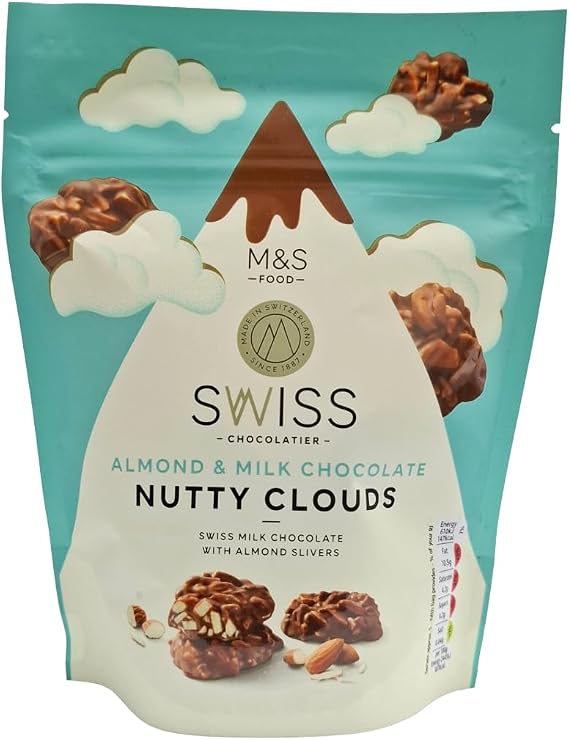 M&S Swiss Almond & Milk Chocolate Nutty Clouds 140g Creamy & Crunchy Gourmet Chocolate Clusters with Almond Slivers
