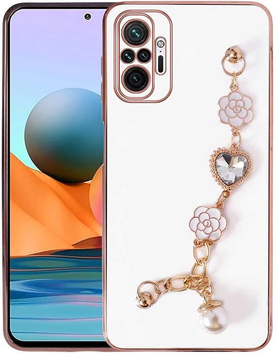 Spia Xiaomi Redmi Note 10 Pro ile uyumlu Kılıf Beyaz Chain Kapak Dayanıklı Darbe Karşıtı Koruyucu Tasarım (Xiaomi Redmi Note 10 Pro, Beyaz)
