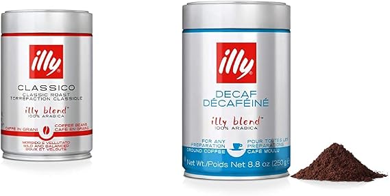 illy Classico Medium Roast Coffee Beans & Decaffeinated Ground Coffee, 100% Arabica, 250g