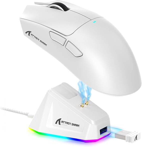 ATTACK SHARK X11 Hafif Kablosuz Oyun Faresi, RGB Şarj Yuvası, Tri-Mode-2.4G/USB-C Kablolu/BT, 22K DPI, PAW3311 Optik Sensör, HUYU Anahtarı, PC/Mac için 5 programlanabilir Düğme (Beyaz)