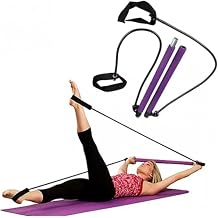 Leyaton Portable Pilates Studio Jimnastik Çubuğu, 90 cm, 2 Direnç Lastiği, Mor