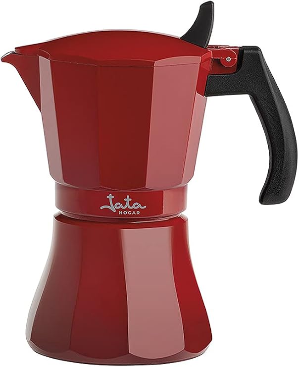 Jata HCAF2006 – Italian Induction Coffee Maker, Capacity 6 Cups, Suitable for All Types of Kitchens, Aluminium Body, Red [Energy Class A+]