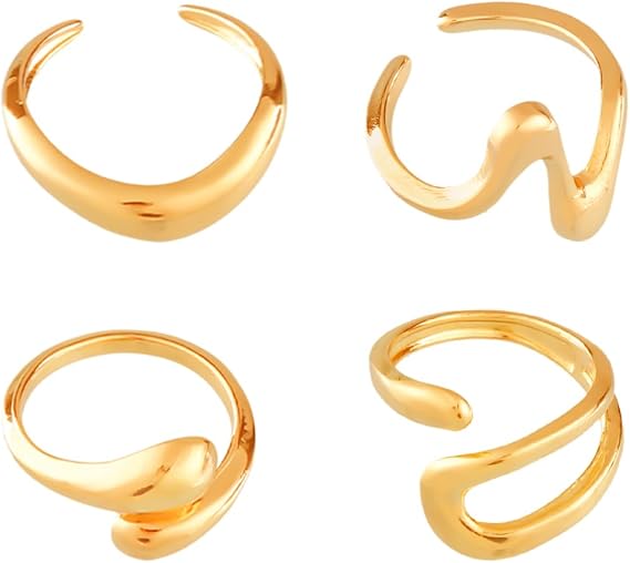 4PCS Chunky Rings Set for Women, Adjustable Zinc Alloy Bold Stackable Irregular Statement Finger Rings, Trendy Fashion Jewellery