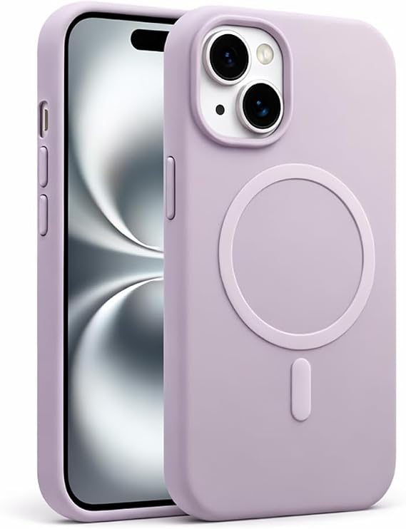 Coverzone İphone 13-14 ile Uyumlu Kadife İç Yüzeyli Premium Silikon Kılıf MagSafe ile Uyumlu Kablosuz Şarj Destekli Darbe Emici Yumuşak Dokulu Koruma Tasarımlı Telefon Kılıfı Lila