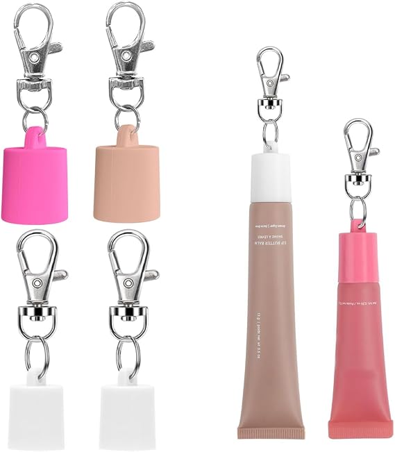 4 PCS Keychain Cap Compatible with sum-mer fri-days 0.5 oz lip oil, Portable Holder Charm Keychain Cap for Lip Balm