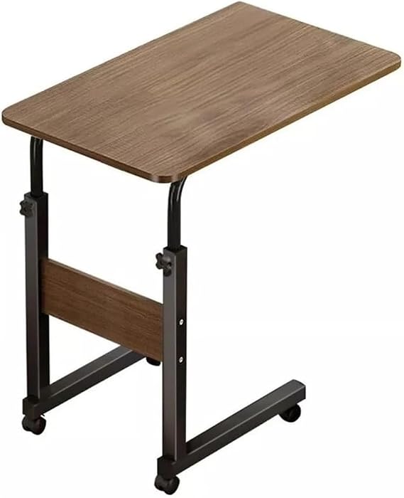 Bedside Table Adjustable Height with Wheels Hospital Home Desk Wooden Laptop Table Mobile C Shaped Sofa Side Table 60x40cm Brown