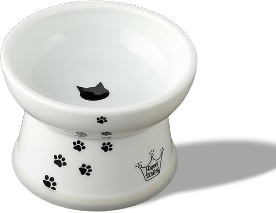 Necoichi Yükseltilmiş Stressiz Kedi Maması Kasesi, Yükseltilmiş, Geri Akış Önleme, Bulaşık Makinesi ve Mikrodalgada Kullanılabilir (Kedi, Normal)