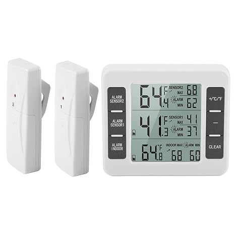 Wireless Digital Fridge Thermometer, Freezer Thermometer with 2 Sensors
