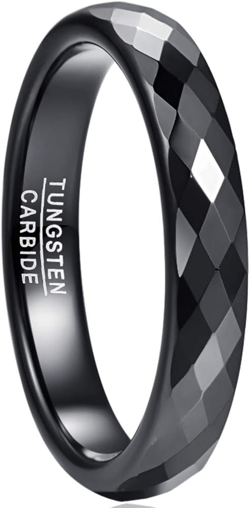 NUNCAD 4mm Tungsten Ring for Men Classic Black/Rose Gold/Blue Wedding Bands Ring Faceted Domed Style Comfort Fit Size L1/2 to Z+1