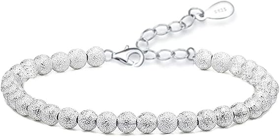 Silver bracelet,jewellery,Women 925 Sterling Silver Bracelet Matte Silver Beads Bracelet Exquisite Ladies Bracelet Sterling Silver Jewellery Gifts For Sisters Friend Couples Mom