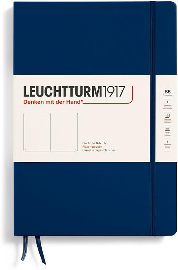 LEUCHTTURM1917 366183 Composition Notebook (B5) Hardcover 219 Numbered Pages Black Blank