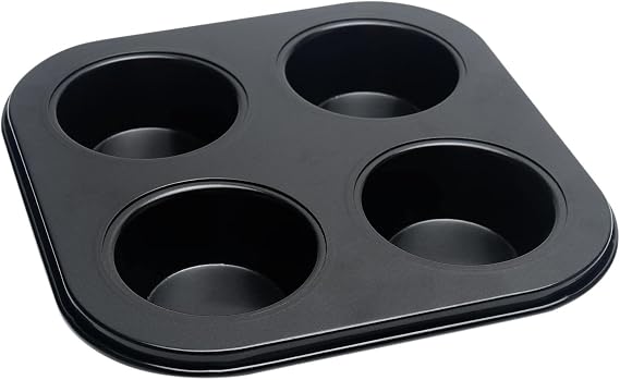 Lam-lord 4 Cup Muffin Pan Mold,Non-Stick Cupcake Baking Tray/Tin - Carbon Steel Cake Mould For home, restaurant and cafe bar(Black)