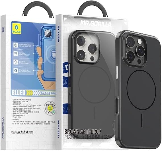 Blueo iPhone 16 Pro Max Uyumlu Brown Series Anti-Drop Manyetik Özellikli Siyah Telefon Kılıfı