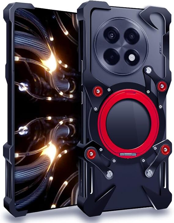 OnePlus Ace5用ケースカラー:BLACK磁気アルミメタルリムレススタンドバックケース
