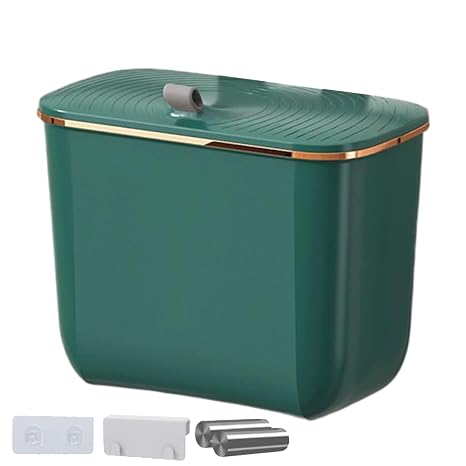 Garbage Can Wall Mounted - Compost Bin Small Trash Can with Lid,7L Waste Basket Space-Saving Container with Bags, Dustbin - for Under Sink, Cupboard, Cabinet, Counter
