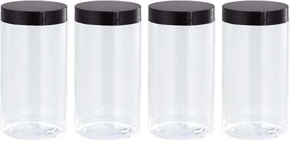 sourcing map Round Plastic Jars with Black Screw Top Lid, 17oz/ 500ml 4Pcs