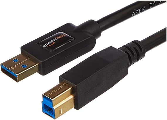 Amazon Basics USB-A to USB-B 3.0 Cable, 4.8Gbps High-Speed with Gold-Plated Plugs, 6 foot, 1.8 m, Black