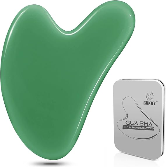 Gua Sha Tool, Jade Stone Massage Tool, Guasha for Toxins Prevents Wrinkles for SPA Acupuncture, Therapy Trigger Point Treatment (Green)